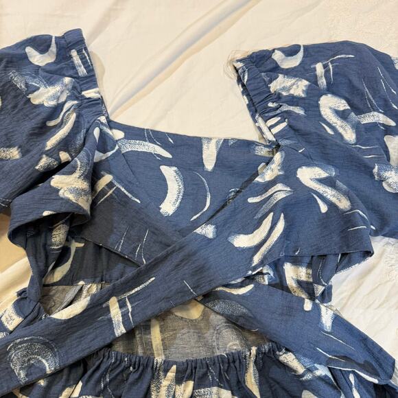 A New Day Blue Abstract Midi Dress | Size L | Open Back Tie - Picture 12 of 14